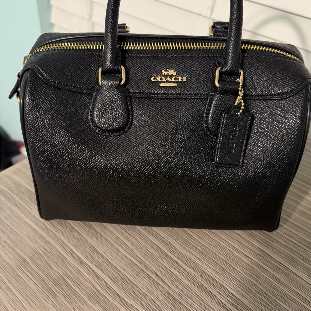 Coach Black Leather Satchel with Gold Accents